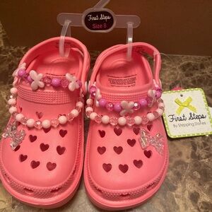 Pink Kids clogs/croc like with beaded charms